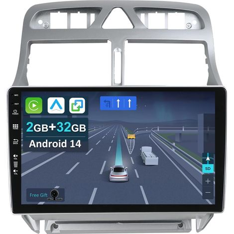 9" Android 14 Autoradio für Peugeot 307 SW CC (2002-2013)-mit Wireless Apple CarPlayAndroid AutoMirror LinkGPS NavigationBluetooth 5.0WiFi USBNaviFM+Rückfahrkamera