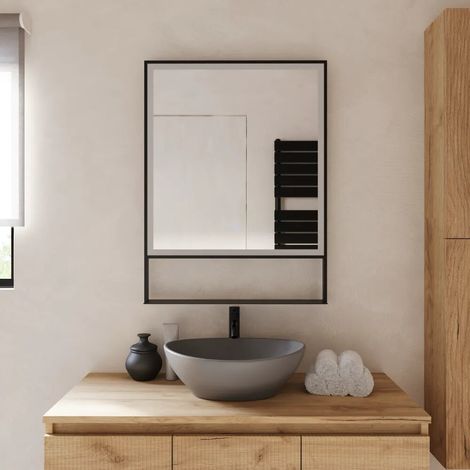 Specchio led 60x80cm con cornice nero opaco luce calda neutra fredda antiappannamento Merak (1/4)