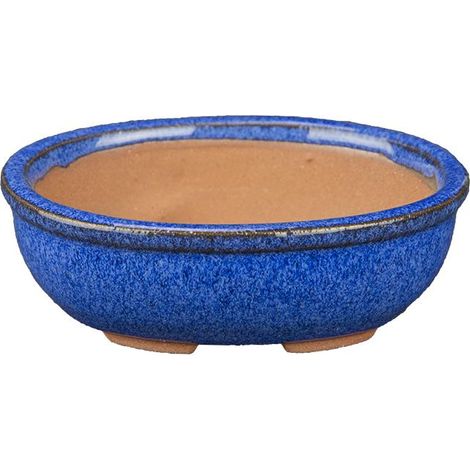 Vaso per bonsai ovale in gres smaltato blu 8x6x2,5 cm - SF34