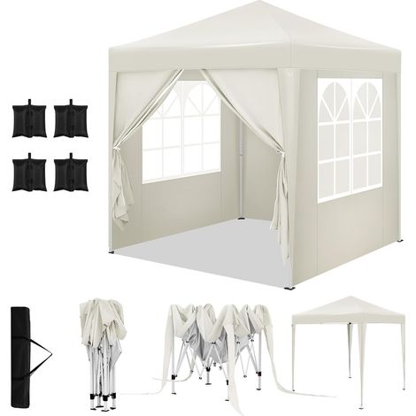 WOLTU Gazebo da Giardino 2x2m, Tendone per Feste con Set di 4 Sacchi di Sabbia, Telo Idrorepellente Beige