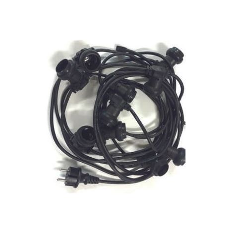 10 m Lichterkette für den Außenbereich – 10 E27-Fassungen – Schwarzes Rundkabel H07RN-F – Schutzart IP44 – 220 V Direktanschluss – 85 cm Abstand zwischen den Glühbirnen – Fox Light (1/5)