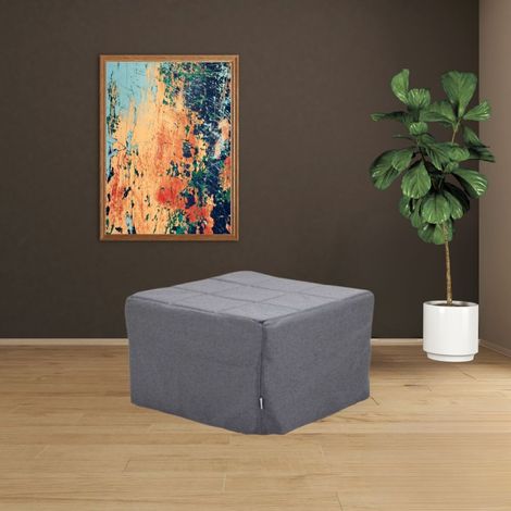 Puf convertible en cama tapizado en tela color gris - Vega (1/4)