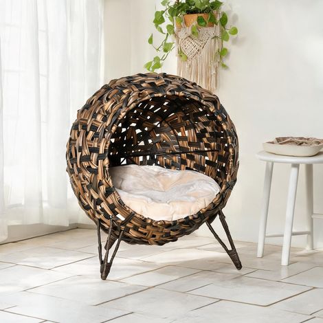 Coussin pour chat en rotin avec coussin brun Ø52 x 58 cm (1/5)