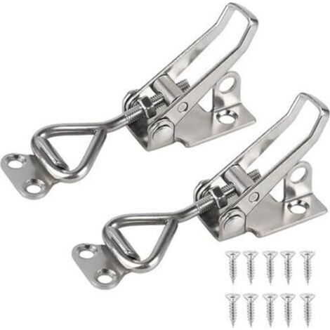 2Pcs Loquet à Bascule Acier Inox Loquet de Serrage Fermeture Capot Fermeture a Levier Capacité de Rétention 100kg 220lbs Menuisier Sauterelles Bascule Pince Réglable pour Armoire Porte ,96×18×2 (1/4)