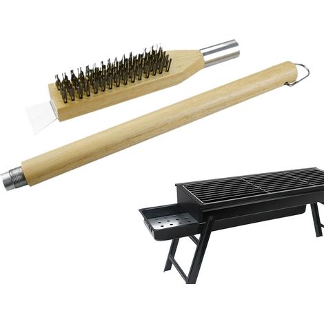 Brosse de Nettoyage pour Pierre à Pizza Grattoir de Nettoyage à Manche Long Brosse pour Pierre à Pizza avec Manche en Bois pour Cuisinière, Poêle, Plancha, Cuisine Extérieure, Grillades, Camping (1/5)