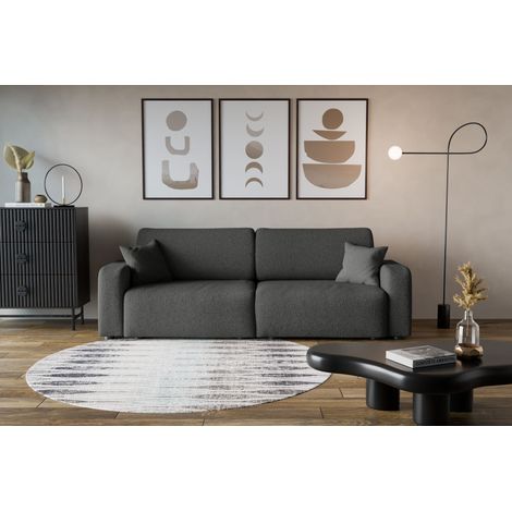 Divano 3 posti PIANO con apertura rapida – funzione letto, tessuto bouclé antracite, divano-letto per soggiorno, comfort premium