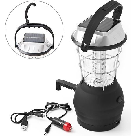 Lanterne solaire à manivelle avec dynamo et 36 LED, lampe de camping et de secours