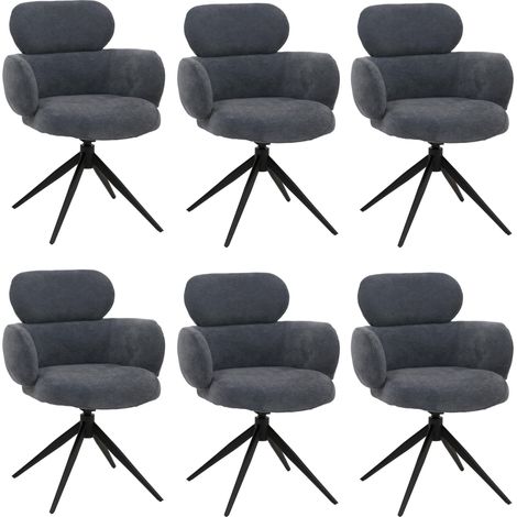 6er-Set Esszimmerstuhl HHG-259, Küchenstuhl Stuhl, drehbar Auto-Return, Stoff (310g/m²) Chenille Öko-Tex grau-blau