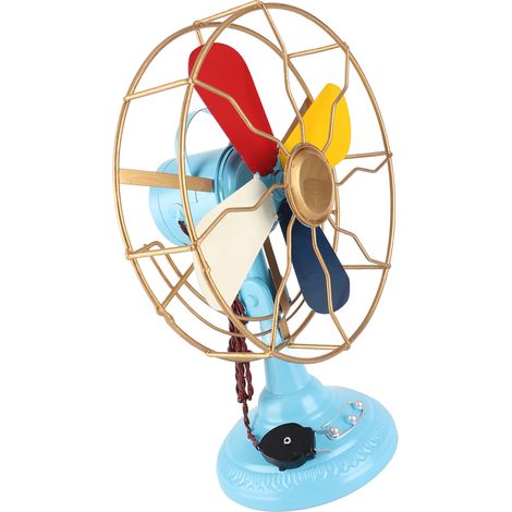 Ventilatore da tavolo vintage, stile retrò, colori raffinati, in metallo, base ampia, stile antico, oggetto decorativo per vetrina o corridoio. (1/5)