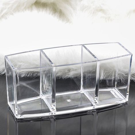 Transparente Aufbewahrungsbox mit drei Fächern für Make-up-Pinsel, elegantes und schlichtes Fach für Büropinsel und Augenbrauenstifte. (1/5)