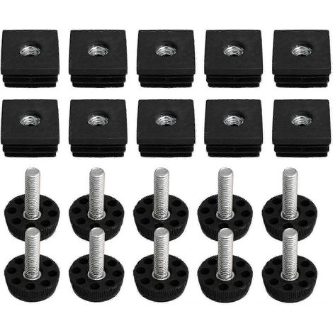 10 pièces de pieds de meubles réglables à filetage M8, bouchons carrés pour pieds de table 3x3cm [DB]