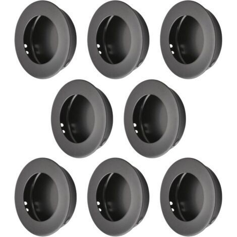 Lot de 8 poignées de porte rondes encastrées en acier inoxydable pour porte coulissante de cuisine (noir) (1/5)