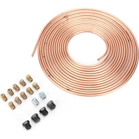 Private Label-Tuyau de ligne de frein en cuivre nickelé 25ft, diamètre 3/16 pouce avec raccords pour système de freinage hydraulique et carburant (doré)