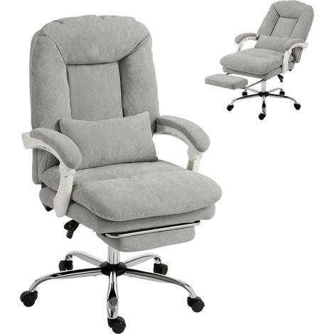 Sedia da ufficio ergonomica, reclinabile in velluto con supporto lombare, altezza regolabile, grigio chiaro.