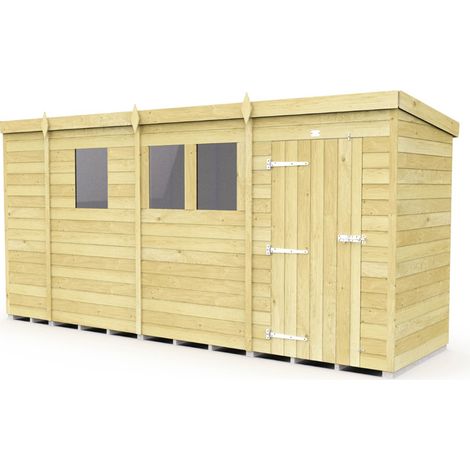 13 x 4 Feet Pent Shed - Single Door With Windows - Wood - L118 x W387 x H201 cm