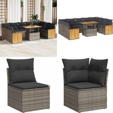 vidaXL Salon de jardin avec coussins 10 pcs gris résine tressée acacia (1/5)