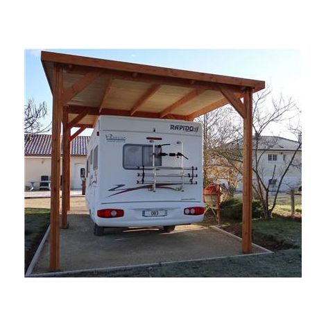 Cpbf – Carport en bois douglas 400x700cm – Abri toit plat pour camping-car – Hauteur de passage 320cm – 6 poteaux – Fabrication française