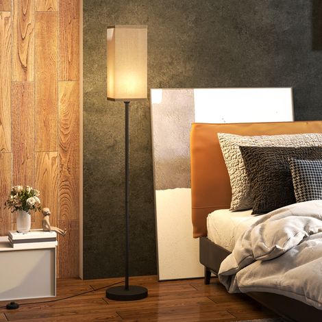 Lampadaire sur pied salon lampe salon sur pied avec abat-jour beige effet lin interrupteur à pied Ø 25 x 161.5 cm noir