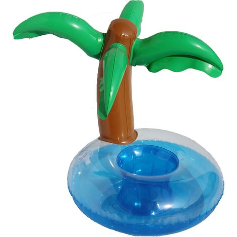 Porte-boisson gonflable réutilisable en PVC écologique, bouée de natation facile à utiliser, en forme de cocotier, pour des accessoires aquatiques amusants. (1/5)