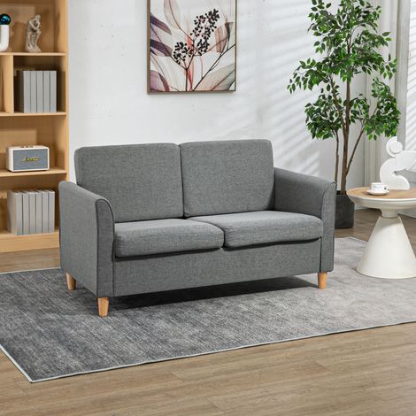 Canapé 2 places, canapé avec pieds en bois, aspect lin, canapé capitonné, canapé double moderne pour salon, chambre, gris (1/5)