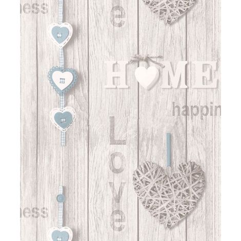 Wood Panel Wallpaper Wooden Effect Love Hearts Distressed Fine Decor (1/2)
