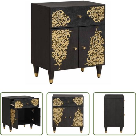 Rangement chambre - Cabinet de chevet avec porte avec tiroir Noir 50 x 33 x 60 cm (1/5)