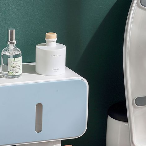 Porte-papier toilette mural en PS ABS étanche, boîte de rangement pour rouleau de papier toilette, accessoires de salle de bain bleu (1/4)