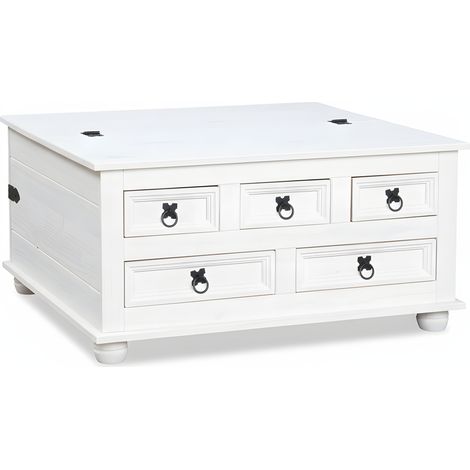 New Mexico table basse avec 5 tiroirs, 91x91 cm, blanc/ciré.