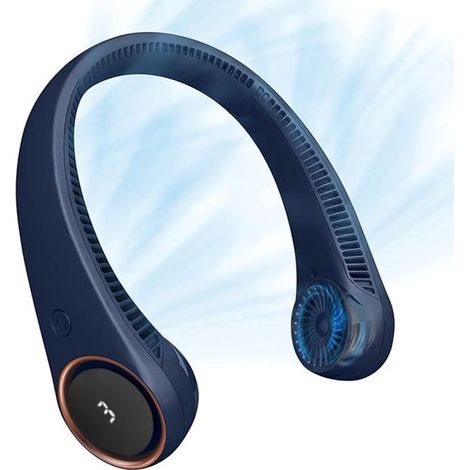 Ventilatore da collo portatile, personale, ricaricabile, senza pale, a mani libere, 3 velocità, batteria da 4000 mAh, design con connettore USB per cuffie, uomo e donna