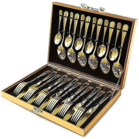 Ensemble de couverts dorés, 24 pièces, acier inoxydable (1/5)