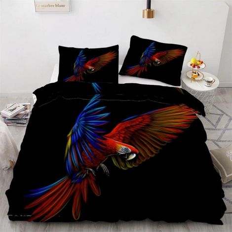 Bettwäsche-Set 220x240 cm mit 2 Kissenbezügen 80x80 cm, 3D Papagei Motiv, Mikrofaser