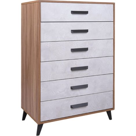 Cassettiera in legno con 6 cassetti cemento chiaro 81x125h cm Noce Chiaro (1/4)