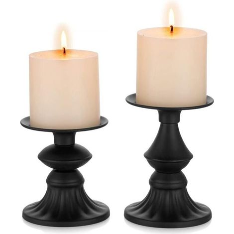 Set aus 2 mattschwarzen Säulenkerzenhaltern, Vintage-Dekoration für Ess- und Wohnzimmer YYV (1/4)