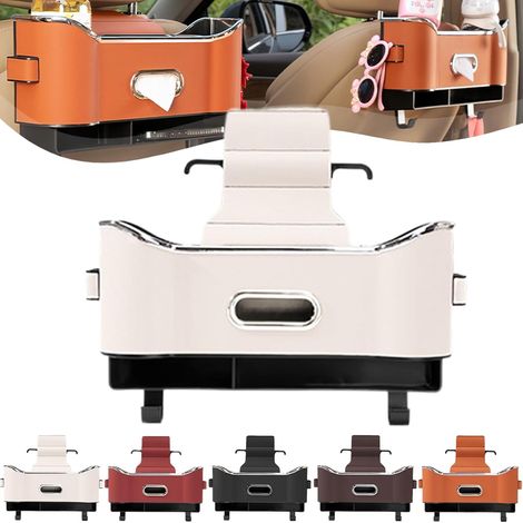 Boîte de rangement multifonctionnelle pour dossier de siège auto, boîte de rangement multifonctionnelle avec logo de voiture (blanche) (1/5)