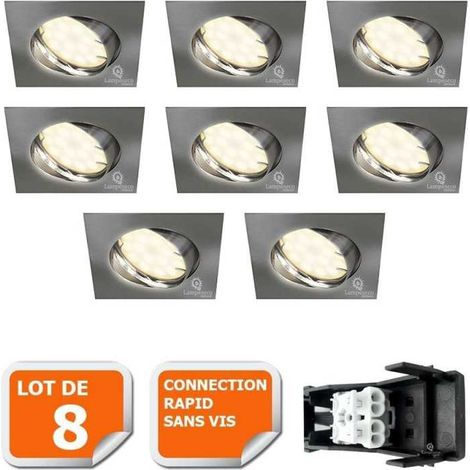 LOT DE 8 SPOT ENCASTRABLE ORIENTABLE LED CARRE ALU BROSSE GU10 230V eq. 50W BLANC NEUTRE (1/5)