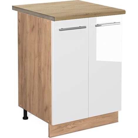 Mobiletto base cucina Fame-Line, Bianco lucido, 60 cm , PL Rovere, Vicco
