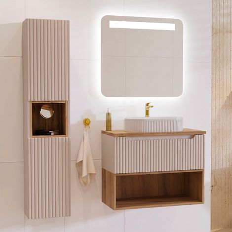 Ensemble meuble simple vasque 80cm et colonne Riva Cachemire et Bois (1/5)