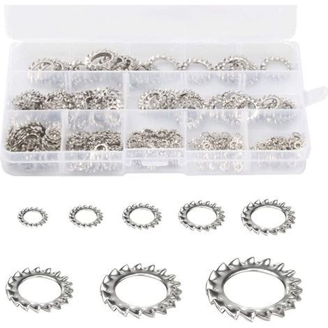 Stainless Steel Serrated Washers - Pack of 300 Pieces - Assortment M2.5 to M12 - Locking Washers for Secure Fastening (1/5)