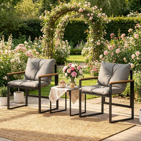 Sedie e tavolo accentuati, Set di sedute per terrazza elegante in 3 pezzi, Set di poltrone da esterno, Set di mobili da chat minimalista per esterni (solo con 1Pcs tavolo, 2Pcs) (1/5)