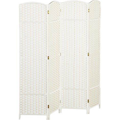 Paravent en bois blanc 4 panneaux 160x170 cm, séparateur pliable pour salon ou chambre. (1/5)
