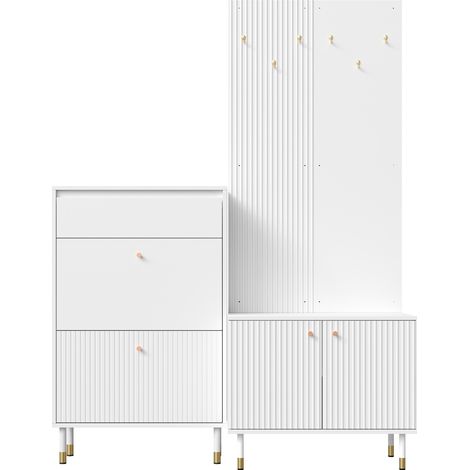 GagaVestiaire entree blanc 70 x 35 x 180 cm rangement chaussures (1/5)
