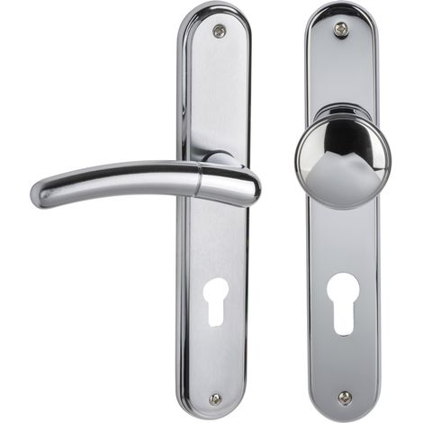 Südmetall Türgriff-Garnitur Langschild Beate PZ Messing poliert/satiniert Drücker rechts chrom 225 x 40 mm
