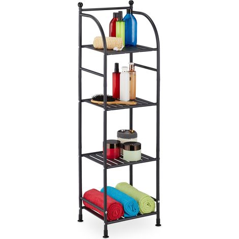 Relaxdays Standregal, Stahl, HxBxT: 115 x 33 x 28 cm, Regal Küche & Bad, 4 Gitterablagen, Metallregal stehend, schwarz