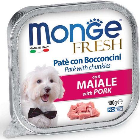 Paté fresco Monge Dog con trozos de cerdo 100 g