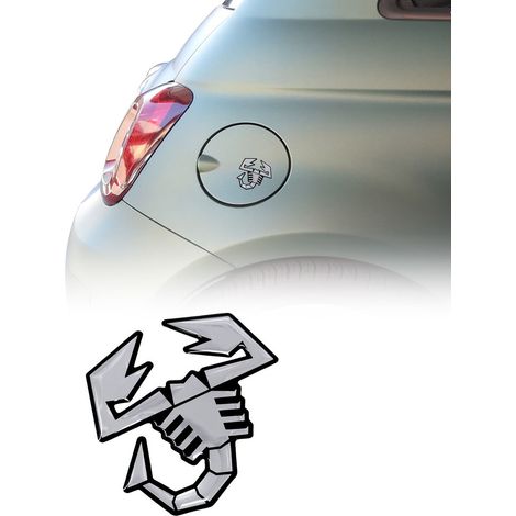 Adesivo 3D Ufficiale Abarth per Tappo Serbatoio Fiat 500 Abarth, Scorpione, Dimensioni 65 mm - Colore: ARGENTO LUCIDO