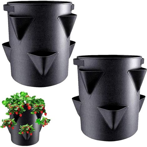 pots de fleurs et fraisiers, pots en tissu avec 6 poches latérales, pour le jardinage extérieur, fraisiers respirants avec drainage, idéaux pour le jardin (1/5)