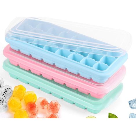 Bac À Glace - Moule À Glace En Silicone Alimentaire 24 Compartiments Empilable Avec Couvercle - Pour Boissons Et Cocktails - Lot De 3 (1/5)