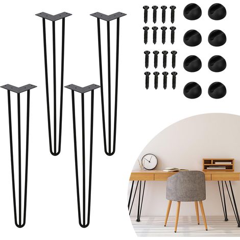SWANEW Set di 4 gambe a forcella Telaio per tavolo Corridori per tavolo Gambe Tavolo da pranzo Harpins Gamba del tavolo a 3 montanti Nero - 61 cm (1/4)