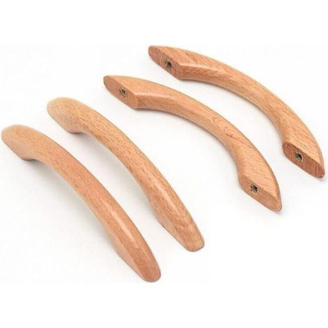 Poignées de meubles en bois 8 pièces poignées de porte poignées d'armoire poignées courbées poignées de tiroir avec vis couleur bois naturel (1/5)