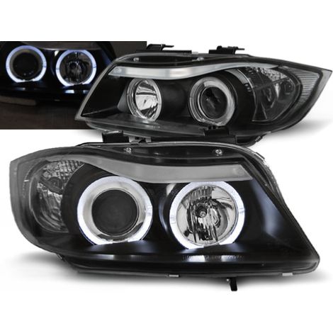 Paire Feux Phares BMW serie 3 E90/E91 de 2005 a 2008 Angel eyes noir-27361186